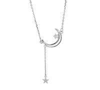 Crystal Heart Necklace,925 Drop Glaze Moon Star Long Tassel Necklace for Women Delicate Party Jewelry The for Women/Color