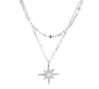 Crystal Heart Necklace,925 Shiny Moon Star Necklace for Women Double Layer Necklace Choker Daily Party Jewelry The for Women/Star