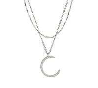 Crystal Heart Necklace,925 Shiny Moon Star Necklace for Women Double Layer Necklace Choker Daily Party Jewelry The for Women/Moon