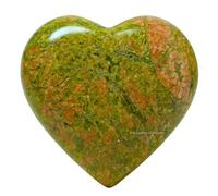 Crystal Heart Palm Stone - Piedra de preocupación de masaje de bolsillo para el equilibrio natural del chakra del cuerpo, curación de Reiki y rejilla de cristal (Unakite)