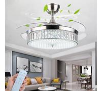 Crystal Lampada Ventilatore da Soffitto e Telecomando Pale a Scomparsa Silenzioso Ventola Soffitto con Luce 6 Velocità Motore Dc Reversibile 3 Colore Moderna Plafoniera con Ventilatore-Silver||107CM