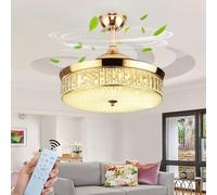 Crystal Lampada Ventilatore da Soffitto e Telecomando Pale a Scomparsa Silenzioso Ventola Soffitto con Luce 6 Velocità Motore Dc Reversibile 3 Colore Moderna Plafoniera con Ventilatore-Golden||122CM