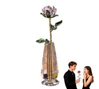 Crystal Rose Sculpture, Collectible Flower Decoration, Suitable for Women's Christmas, Valentine's Day and Mother's Day(Pink,Rose+Vase)
