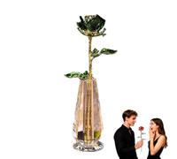 Crystal Rose Sculpture, Collectible Flower Decoration, Suitable for Women's Christmas, Valentine's Day and Mother's Day(Green,Rose+Vase)