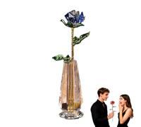 Crystal Rose Sculpture, Collectible Flower Decoration, Suitable for Women's Christmas, Valentine's Day and Mother's Day(Blue,Rose+Vase)