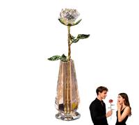 Crystal Rose Sculpture, Collectible Flower Decoration, Suitable for Women's Christmas, Valentine's Day and Mother's Day(White,Rose+Vase)