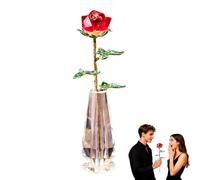 Crystal Rose Sculpture, Collectible Flower Decoration, Suitable for Women's Christmas, Valentine's Day and Mother's Day(Red,Rose+Vase)