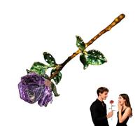 Crystal Rose Sculpture, Collectible Flower Decoration, Suitable for Women's Christmas, Valentine's Day and Mother's Day(Purple,Rose)