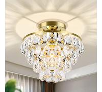 Crystal - Semi Flush Mount Light Small Chandelier with Base Farmhouse Ceiling Lighting Fixture for Bedroom Bathroom Closet Living
