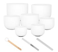 Crystal Singing Bowl Set Frosted 440Hz (7 Crystal Singing Bowls, 8-14") incl. 3 mallet (Wood, Crystal Half, Crystal Full)