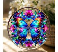 Crystal Sky Bluebird Stained Art Ornament,2D Acrylic Birds Sun Window Hanging,Stained Glass Decorations,for Windows Indoor Gardens Home Garden Modern Wall Hanging(Color N)