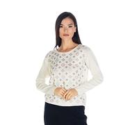 Crystal SOLO Maglione da donna in misto lana con eleganti simboli, strass, strass, girocollo, maniche lunghe (DE/NL/SE/PL, alfanumerico, M, Regular, Ecru), natur, M