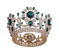 Crystal Tiara Crown Elegant Princess Crown Tiara Female Bride Wedding Party Birthday Girl Accessori (colore: bianco, taglia: corona) (corona verde dorata)