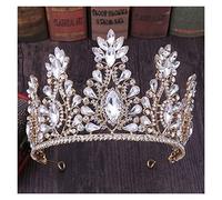 Crystal Tiara Crown Elegant Princess Crown Tiara Female Bride Wedding Party Birthday Girl Accessori (colore: rosso dorato, taglia: corona) (corona verde dorata)