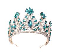 Crystal Tiara Crown Elegant Princess Crown Tiara Female Bride Wedding Party Birthday Girl Accessori (colore: rosso dorato, taglia: corona) (corona verde dorata)