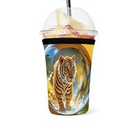 Crystal Tiger Cup Sleeve, maniche elastiche in neoprene per bevande calde/fredde, riutilizzabile, isolante, per casa, ufficio, viaggi, 13,5 x 6 cm