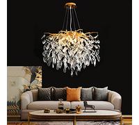 Crystal Tree Branch Chandelier Gold Roud Raindrop Pendant Tassel Ceiling Hanging Light Fixtures for Bedroom Living Dining Room Entryway Dia 30CM