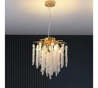 Crystal Tree Branch Chandelier Gold Roud Raindrop Pendant Tassel Ceiling Hanging Light Fixtures for Bedroom Living Dining Room Entryway Dia 30CM