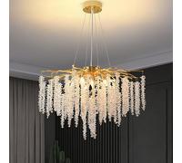 Crystal Tree Branch Chandelier Gold Roud Raindrop Pendant Tassel Ceiling Hanging Light Fixtures for Bedroom Living Dining Room Entryway Dia 30CM