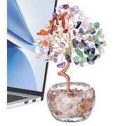 Crystal Tree Ornament - Handmade Bonsai Tree With Wealth Money Ţree Base | Natural Agate & | For Home Living Room Office Meditation Room, Good Luck Multi-Functional Decor For Men Women