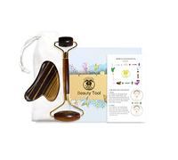 Crystali Set Gua Sha - Massaggio Viso Tradizionale Cinese per la Bellezza - Raschietto e Rullo in Pietra Semi-Preziosa (Occhio di Tigre del Sud Africa)