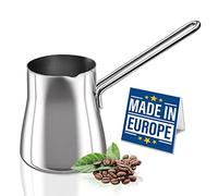 CRYSTALIA Caffettiera turca in acciaio inossidabile 18/10, bollitore per il tè, scalda latte, caffè greco arabo Cezve Briki, 450 ml (argento, piccolo)