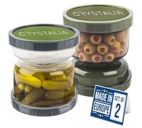 CRYSTALIA Prova di Perdite Barattolo Sottaceti Clessidre con Colino, Set di 2, 1000ml, 100% SENZA BPA Contenitori Oliva con Filtro, Contenitore per Olive, Barattoli per Sottaceti Clessidra, Pickle Jar