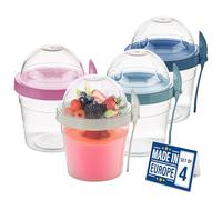 Crystalia Set di 4 bicchieri riutilizzabili per yogurt con coperchi a prova di perdite, prodotti in Europa