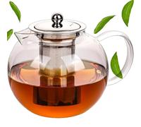 CRYSTALIA Teiera in vetro borosilicato trasparente di alta qualità con infusore, 1300 ml, 100% senza piombo, resistente al calore, infusore per tè sfuso, teiera alle erbe, bollitore per tè alla