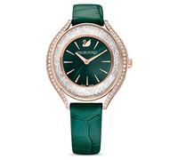 Crystalline Aura Leather Strap Green Rose Gold-tone Finish Watch 5644078
