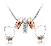 Crystalline Azuria Donna 18 ct Bianco and Rose Gold Plated Bianco Cristalli Parure Collana con Ciondolo 45 cm Orecchini Cerchio