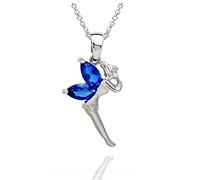 Crystalline Azuria Donna 18ct Placcato Oro Bianco Fata Tinkerbell Collana con Ciondolo con Blu di Zirconi 45 cm