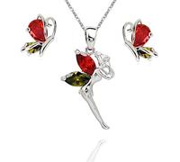 Crystalline Azuria Donna 18ct Placcato Oro Bianco Fata Tinkerbell Farfalla Parure con Colorato Cristalli di Zirconi Collana Orecchini a Lobo