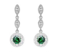 Crystalline Azuria Donna 18ct Placcato Oro Bianco Orecchini Pendenti con Rotondo Verde Smeraldo simulato Cristalli di Zirconi