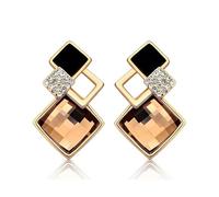 Crystalline Azuria Donna 18ct Placcato Oro Cristalli Topazio simulato Marrone Rombo Retro Orecchini