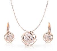 Crystalline Azuria Donna 18ct Placcato Oro Rosa Fiori Rose Cristalli Parure Collana con Ciondolo 45 cm Orecchini Monachella