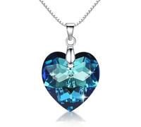 Crystalline Azuria Donna 925 Argento 925 Amore Cuore Cristalli Blu Collana con Ciondolo 40 cm