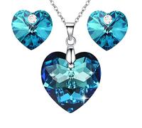 Crystalline Azuria Donne 18ct Placcato Oro Bianco Cristalli Cuore dell'oceano Parure Collana Orecchini per Donne e Bambina
