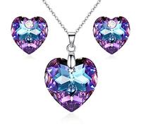 Crystalline Azuria Donne 18ct Placcato Oro Bianco Cristalli Cuore dell'oceano Parure Collana Orecchini per Donne e Bambina