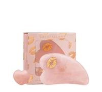CRYSTALLOVE Pietra Gua Sha - Quarzo rosa LOVE - Rullo da massaggio - Forma di cuore - Tavola Guasha - Massaggio facciale per viso, occhi, gonfiore della pelle del viso - Massaggiatore del viso