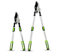 Crystals Troncarami telescopico a cricchetto bypass - Troncarami per giardinaggio Heavy Duty - Troncarami a mano allungabile da 71 a 89 cm - Lama Razorsharp C50 - verde