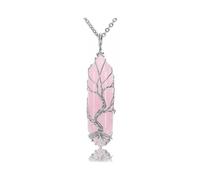 CrystalTears Rose Quartz Healing Crystal Stone Necklace Silver Tree of Life Wire Wrapped Natural Hexagonal Crystal Points Pendant Necklace Jewelry for