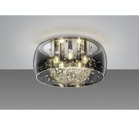 CRYSTEL PLAFONIERA METALLO CROMATO VETRO FUME' CROMATO CON DECORI EFFETTO CRISTALLO D. 50CM 5 LUCI ATTACCO E14
