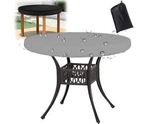 Crysterris Impermeabile Copritavolo Rotondo Giardino,Resistent Copertura Tavolo da Rotondo per Esterno, 210D Oxford Telo di Protettiva per Mobili da Rotonda per Tessuto (Size:153 * 10cm,Color:Grigio)