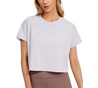 CRZ YOGA Camicie a Maniche Corte da Allenamento in Cotone Pima da Donna Magliette Larghe da Palestra Gray Iris 40