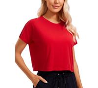 CRZ YOGA Camicie a Maniche Corte da Allenamento in Cotone Pima da Donna Magliette Larghe da Palestra Festival Rosso 42