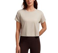 CRZ YOGA Da Donna Pima Cotone Allenamento Maglie a Manica Corta Sciolto Ritaglia Cime Atletico Palestra Camicia Mojave Tan 44