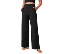 CRZ YOGA Donna Butterlift A Vita Alta Pantaloni a Gamba Larga con Tasche Yoga Comodo Casuale - 79cm Nero 48