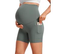 CRZ YOGA Donna Butterluxe maternità Yoga Pantaloncini con Tasche Allenamento Corsa Atletico sopra la Pancia -13cm Saggio Grigio 44