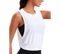 CRZ YOGA Donna Cotone Sportivo Crop Canotta Tank Top Shirt Senza Maniche Fitness Palestra Bianco 42